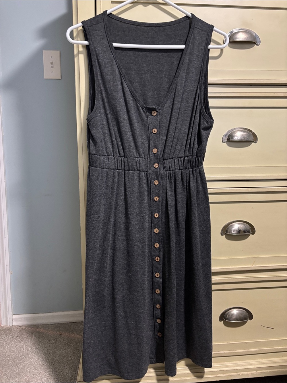 Sleeveless Button-Front Casual Knit Dress in Charcoal